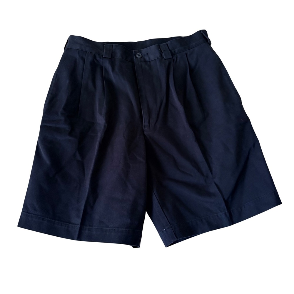 Perry Ellis Vintage 90s Mens Black double Pleated Chino Shorts 31 Cotton Twill